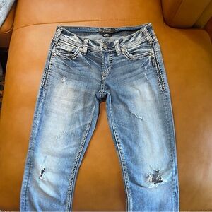 Distressed Light Wash Aiko Bootcut Low Rise Jeans